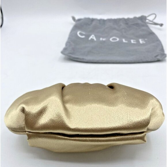 Carolee Mini Handbag Gold Satin Beaded Handle Evening Clutch Kiss Lock Purse - Picture 4 of 16